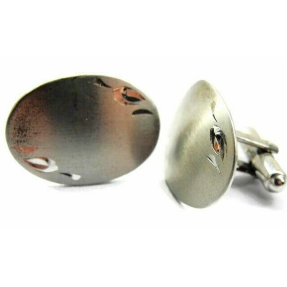 Oval Accent Sterling Silver 925 Vintage Patina Cufflinks - Picture 1 of 9